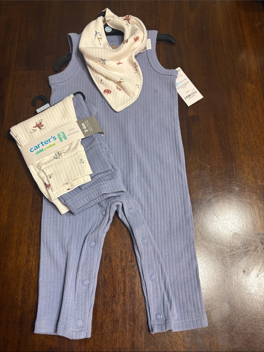 Carter's Ribbed Lavender Tank Romper with Cream Bib & Pants
